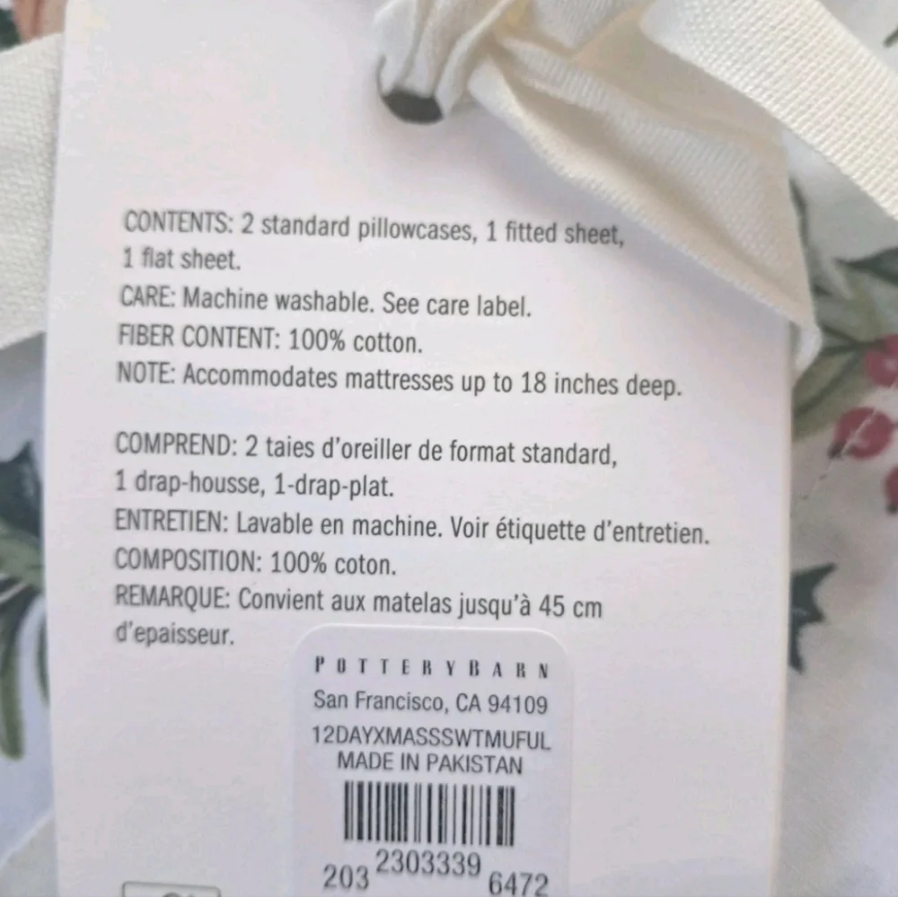 Pottery Barn Kids 12 Days of Christmas Full Sheet Set Holiday Birds Floral NEW